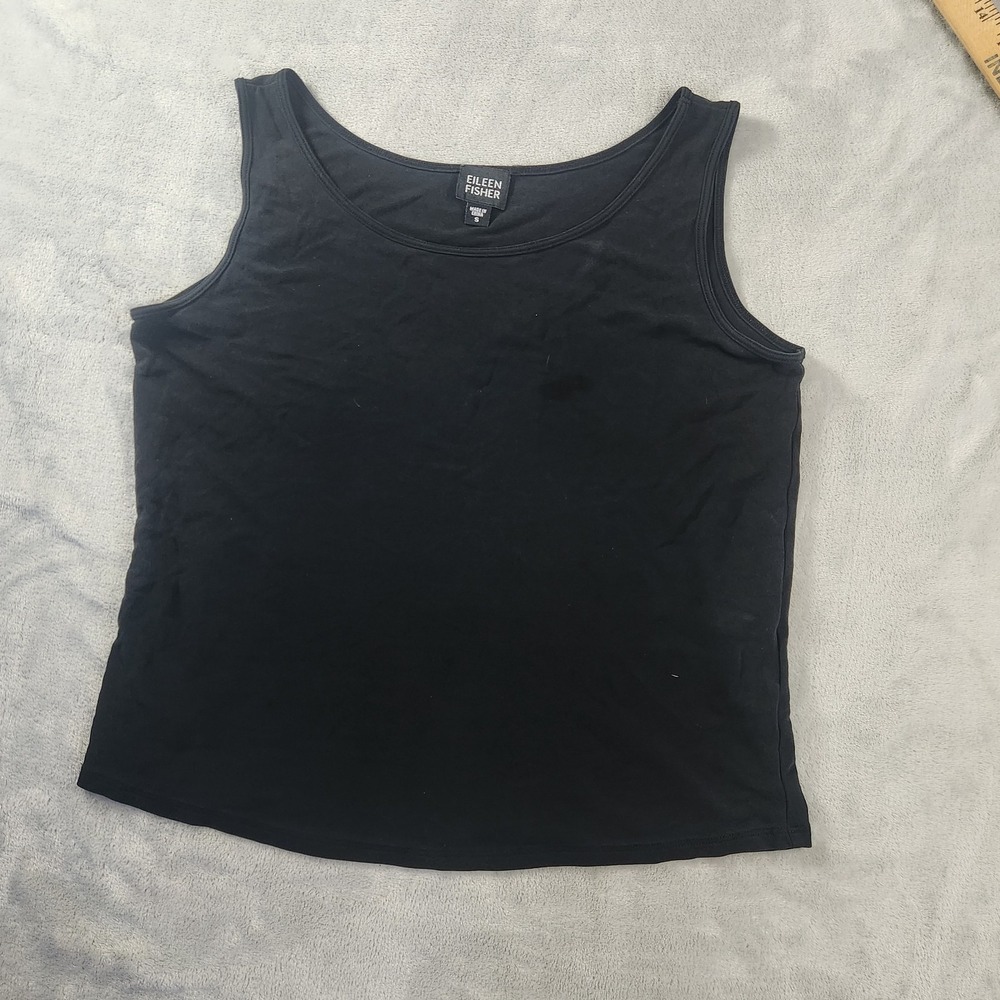 Eileen Fisher Womens Scoop Neck Silk Tank Top S Black Minimalist Capsule Classic